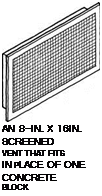Подпись: AN 8-IN. X 16IN. SCREENED VENT THAT FITS IN PLACE OF ONE CONCRETE BLOCK 