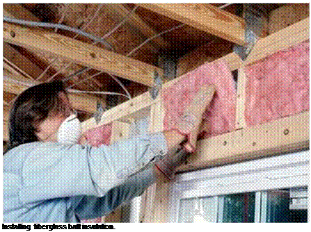 Подпись: Installing fiberglass batt insulation. 