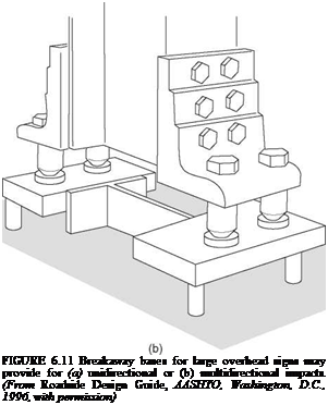 Подпись: FIGURE 6.11 Breakaway bases for large overhead signs may provide for (a) unidirectional or (b) multidirectional impacts. (From Roadside Design Guide, AASHTO, Washington, D.C., 1996, with permission) 