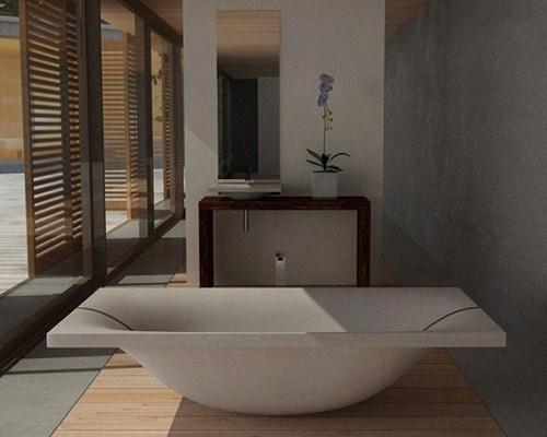 Concrete baths and Dade Design company sinks.